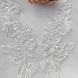 Ivory Beaded Floral Lace Applique: Bridal Embroidery Motif Patch Luxury (4 Pairs)
