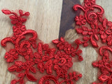 4pcs Red Floral Lace Appliques Embroidered Flower Lace Motif Tulle Patch