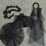 Black Gothic Doll Evening Dress Miniature Victorian Gown with Veil 1/6 1/4 1/3 Scale