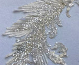 Ivory Sequin Lace Applique Pair Large Bridal Embroidered Motif Patch For Costume DIY