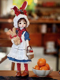 Craftuneed 1:6 Scale Fairy Tale Style Doll Outfit Handmade Blue Puff Sleeve Dress Set with Apron, Hat, Basket & Plushie for Slim BJD Dolls
