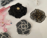 Craftuneed Bundle 8pcs rose pink grey black beads lace applique sew on floral sequins lace motif patch