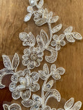 A Pair Ivory Beaded Floral Lace Appliques Bridal Embroidered Sequin Lace Motif Patches