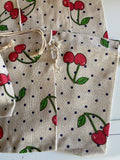 Craftuneed Bundle 10pcs Cherry and Polka Dot Print Drawstring Gift Bags Natural Linen Pouch Bag