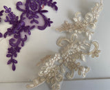 Craftuneed Bundle 7pcs Champagne Gold Lilac Purple Floral lace applique Sew on Embroidered tulle lace motif patch