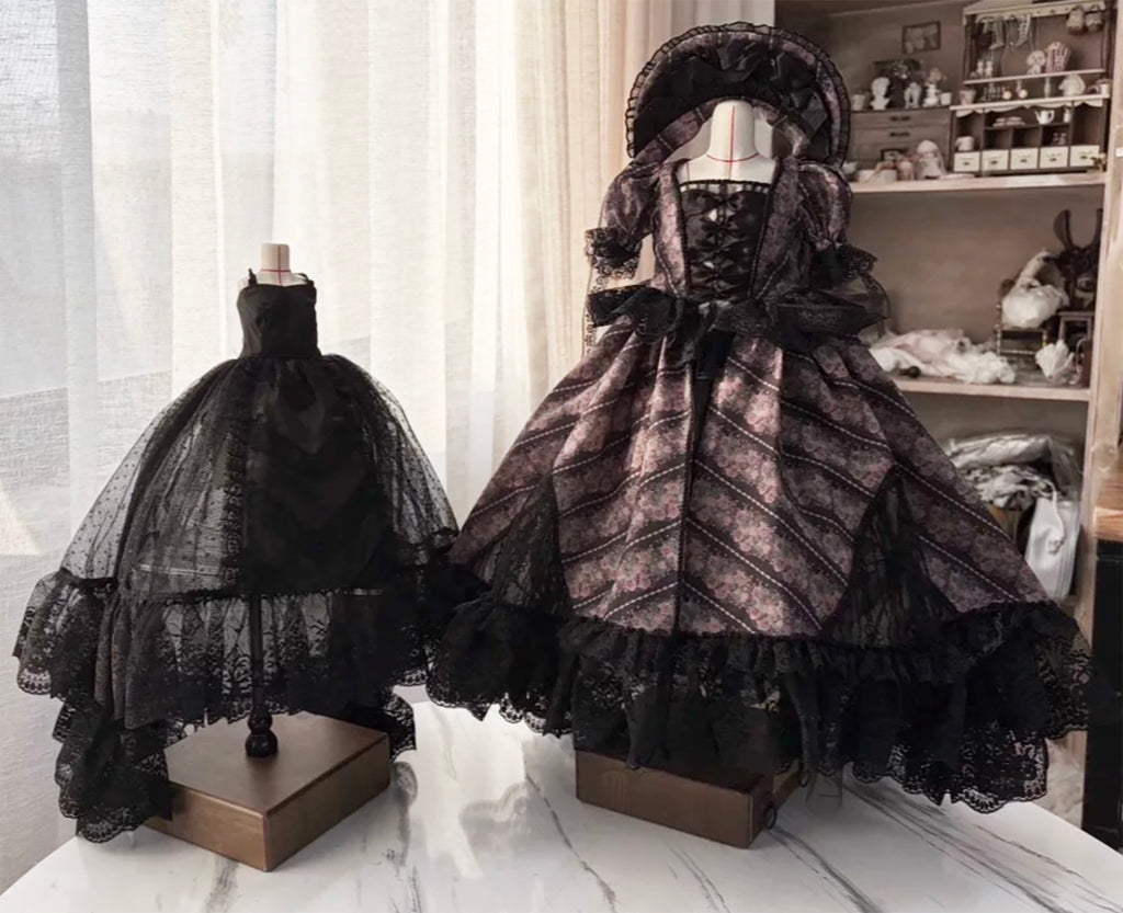 Handmade Gothic Doll Dress Set Miniature Victorian Evening Gown 1/6 1/4 1/3 Scale