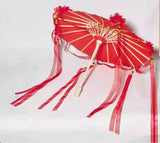Miniature Japanese Style Oil Paper Parasol with Tassels Doll Umbrella Available for 1/6, 1/4, 1/3 Scale Dollhouse Accessory Handmade