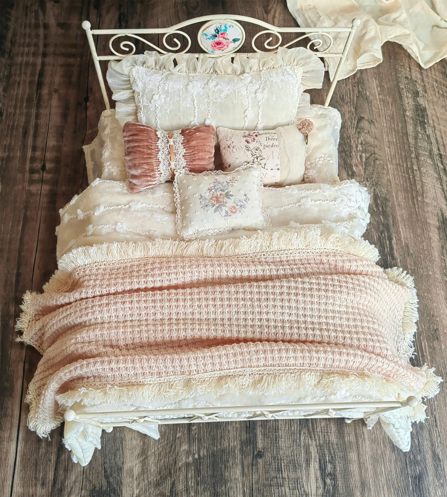 Handmade Dollhouse Blanket Pillow Miniature French Bedding Set 1/12 1/6 1/4 1/3 Scale