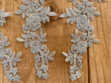 3pcs Light Grey Floral Lace Appliques Embroidered Rose Lace Motif Patch
