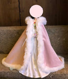 Handmade Doll Cape Miniature Pink Satin Faux Fur Hooded Cloak 1/6 1/4 1/3 Custom