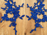 A Mirror Pair Royal Blue Floral Lace Appliques Embroidered Flower Lace Patches