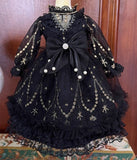 Handmade Doll Dress & Headpiece Set Black Lace Embroidery Outfit - 1/6, 1/4, 1/3 Scale
