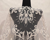 Ivory Beaded Lace Fabric by Yard – Embroidered Bridal Sequin Lace for Wedding DIY