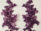 Craftuneed a Mirror Pair of purple floral lace applique sew on flower embroidered tulle lace motif patch