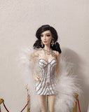 Craftuneed 1:6 Scale White or Blue Rhinestone Miniature Doll Dress with Shawl Glamorous Party mini Doll Outfit Handmade
