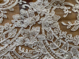 Ivory Sequin Floral Lace Trim Bridal Wedding Embroidered Lace Border 120cm Length