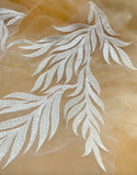 Ivory Beaded Lace Applique Pair Bridal Sequinned Embroidered Leaf Motif Patch