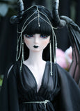 Craftuneed Black Dragon Fantasy Doll Outfit Set Dress Headpiece & Wings Halloween Gothic Demon Costume for 1/12, 1/6, 1/4, 1/3 Scale Dolls