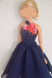 Handmade 1:6 Scale Beaded Sequin Doll Dress Miniature Navy Chiffon Party Gown