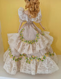 Handmade 1:6 Scale Doll Victorian Lace Dress Beaded Beige Ivory Historical Gown Outfit