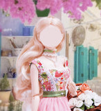 Handmade 1:6 Scale Doll Dress with Necklace Miniature Pink Lace Tulle Gown Custom Outfit