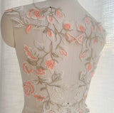 Floral Embroidered Lace Applique Pair Bridal Wedding Dress Bodice Motif Patch