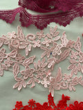 Craftuneed Job lot 9pcs sew on red baby pink floral lace applique motif button loops purple lace trim