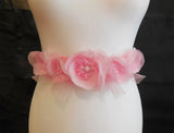 Handmade Baby Pink Bridal Beaded Sash Belt – Chiffon Flower Wedding Dress Belt