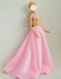 Craftuneed Handmade 1:6 miniature Doll Pink Bridal Beaded Wedding Gown dress with beads and sequins embellishments details