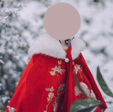 Handmade Embroidered Floral Doll Cape Miniature Red Velvet Faux Fur Cloak 1:3 Scale