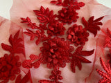 Craftuneed bundle 5pcs Red 3D lace applique sew on double layer floral lace motif patch