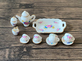 1:6 miniature dollhouse mini China tea cups plates flower vase home decors wood side table furniture for Barbie doll