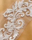 Ivory Beaded Lace Applique Pair Sequins Floral Embroidery Bridal Motif Patch For Wedding