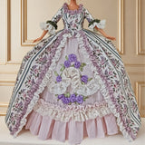 1:6 Scale Victorian Doll Dress Handmade Floral Historical Gown Lace Rococo Style Outfit