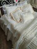 Handmade Vintage Dollhouse Bedding Set Miniature Blanket Pillow 1/12 1/6 1/4 1/3 Scale