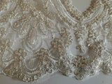 Bundle 7.2 Meters Ivory sequins lace trim with silver cord Bridal embroidered tulle trimming