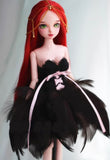 Craftuneed Halloween Witch Doll Costume Gothic Fantasy Outfit Set Black Feather Skirt Cape Hat Corset for 1/6, 1/4, 1/3 Scale Dolls