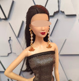 Set of 6 Pairs Doll Statement Earrings Handmade Miniature Rhinestone Jewellery 1:6 Scale