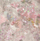 Pink Iridescent Sequin Lace Fabric by Meter – Sparkly Embroidered Mesh Tulle for Dressmaking