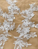 Ivory Sequin Bridal Lace Applique Pair Large Embroidered Floral Lace Motif Patch