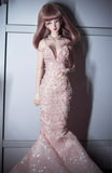 Craftuneed Handmade Blush Pink Doll Mermaid Evening Dress Glamorous Sequins Doll Gown Fit For 1/6 1/4 1/3 Fashion Dolls
