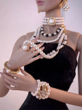 Handmade 1:6 Scale Faux Pearl Miniature Necklace Earrings Bracelet Jewellery Set for Fashion Doll