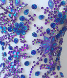 Purple Rhinestone Lace Applique, Beaded Sequin Motif, Bridal Costume Embellishment