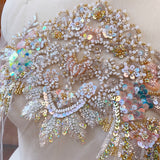 Iridescent Sequin Beaded Lace Applique Set Embroidery Motif for Couture Sewing DIY