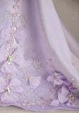 Handmade 1:6 Scale Lilac Purple Satin Beaded Doll Dress Miniature Couture Floral Gown