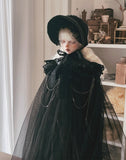 Craftuneed Halloween Gothic Black Witch Cape for BJD Cloak Outfit with Bonnet Fits For 1/4 1/3 Dolls Available in Ivory
