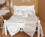 Handmade 1:6 Scale Dollhouse Bed Set with Canopy Miniature Bed frame Bedding Pillows