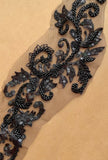 Black Beaded Lace Applique Pair Sequins Floral Embroidery Lace Motif Patch For Dressmaking