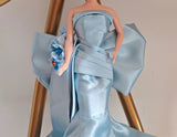 Handmade Doll Evening Gown With Bow Miniature Light Blue Satin Dress 1:6 Scale