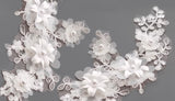 2 Pairs Ivory Floral Beaded Lace Applique 3D Flower Embroidered Rhinestones Motif Patch